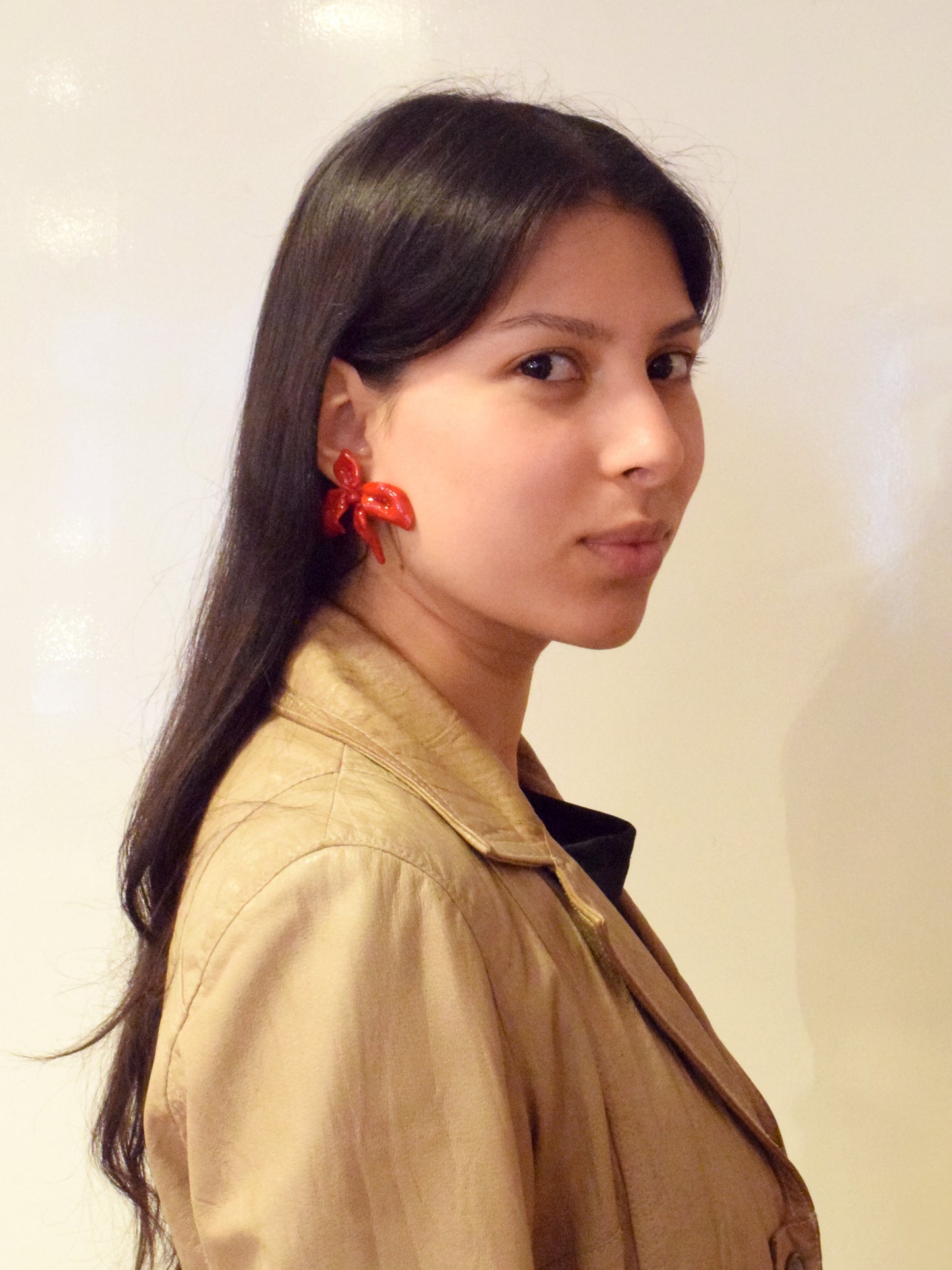 RED FLOWER EARRINGS SMALL