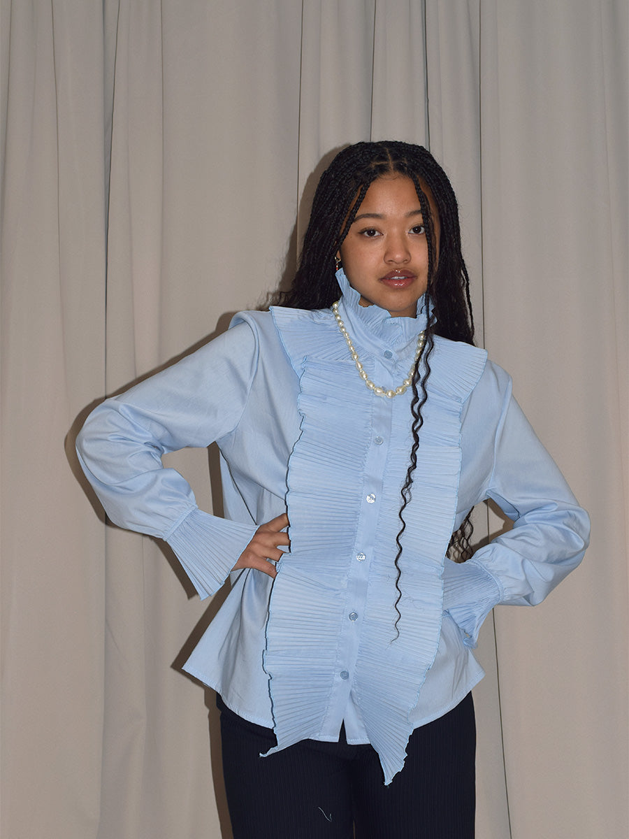 BLUE SHIRT WITH FRILLS